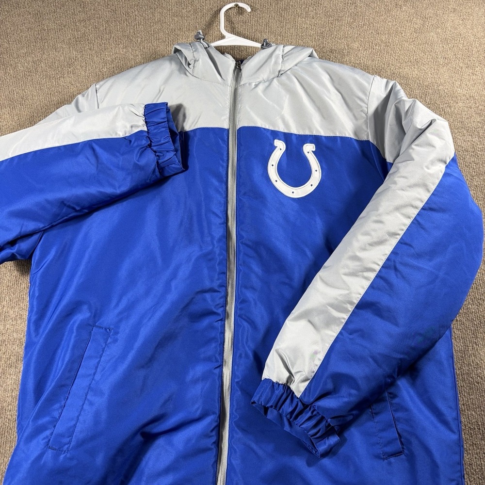 NFL Indianapolis Colts Hooded Puffer Jacket Blue Gray Full Zip Men's‎ XL Coat